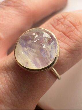 Handcrafted solid sterling genuine moonstone moon face ring